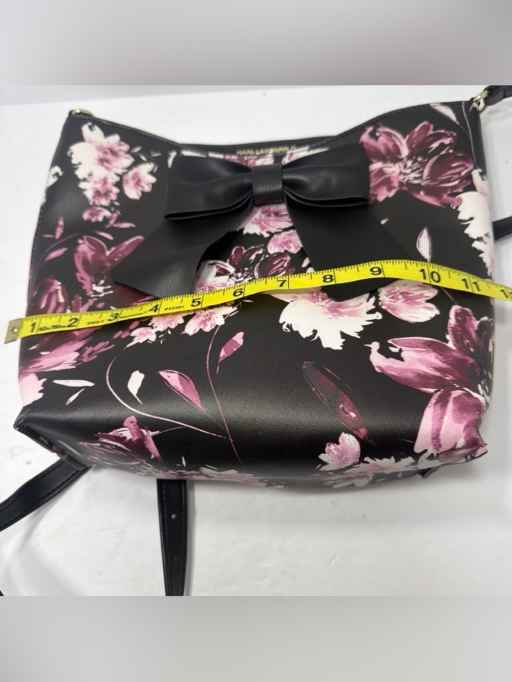 Karl Lagerfeld Paris Crossbody Black Pink Floral Berry Bag - Picture 2 of 7